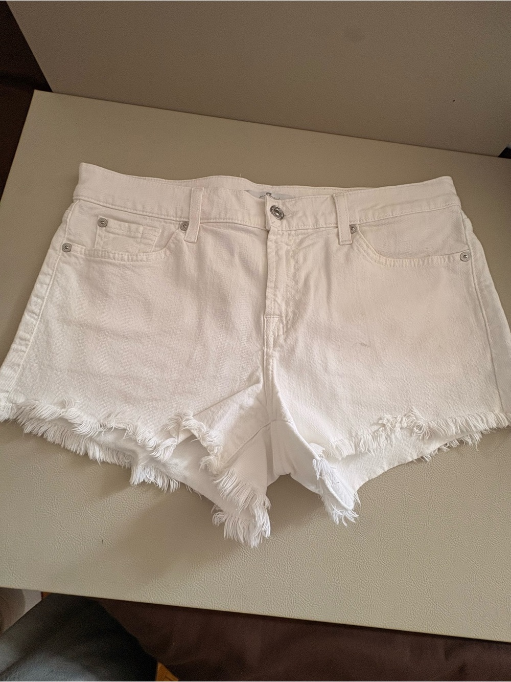 7 For All Mankind White Distressed Denim Shorts Size 29